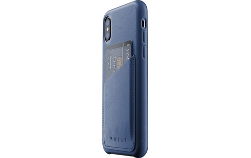 Mujjo Full Leather Wallet Case Bleu - Coque pour iPhone X / XS