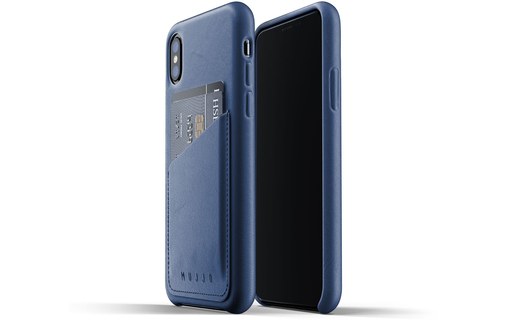 Mujjo Full Leather Wallet Case Bleu - Coque pour iPhone X / XS