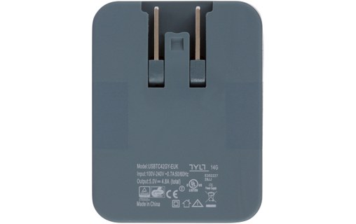 TYLT 4.8A-WALL Gris - Chargeur de voyage EU/US/UK avec 2 ports USB 2 x 2,4A
