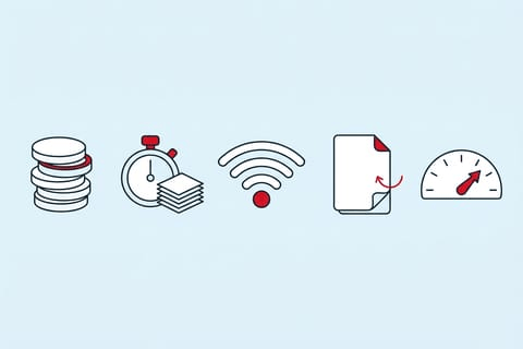 Les cinq critères pour choisir une imprimante : coût à la page, vitesse d'impression, connectivité Wi-Fi, recto-verso automatique et volume mensuel