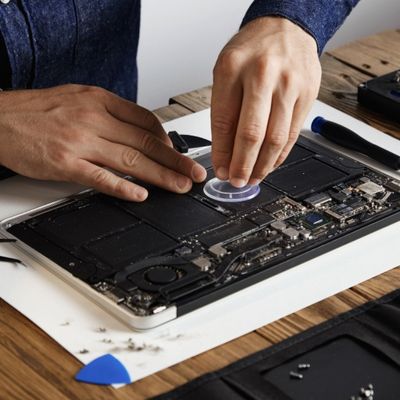 personne en train de réparer un Mac portable